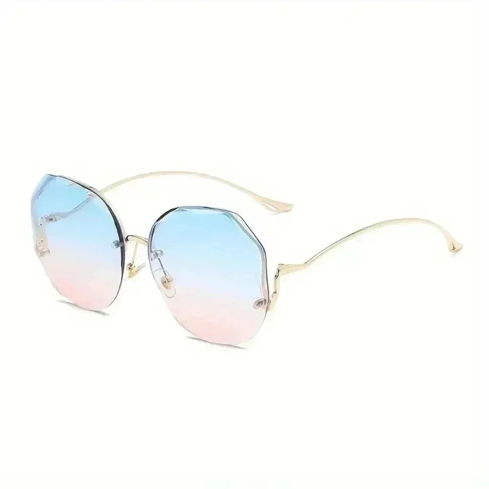 Semi Rimless Frame Sunglasses (Color: Blue Pink)